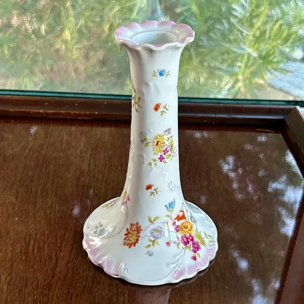 Vintage Floral Candleholder by Carlsbad China, Made in Austria